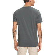 Napapijri hommes t-shirt présentant un tissu texturé gris foncé, des manches courtes et un col rond minimaliste