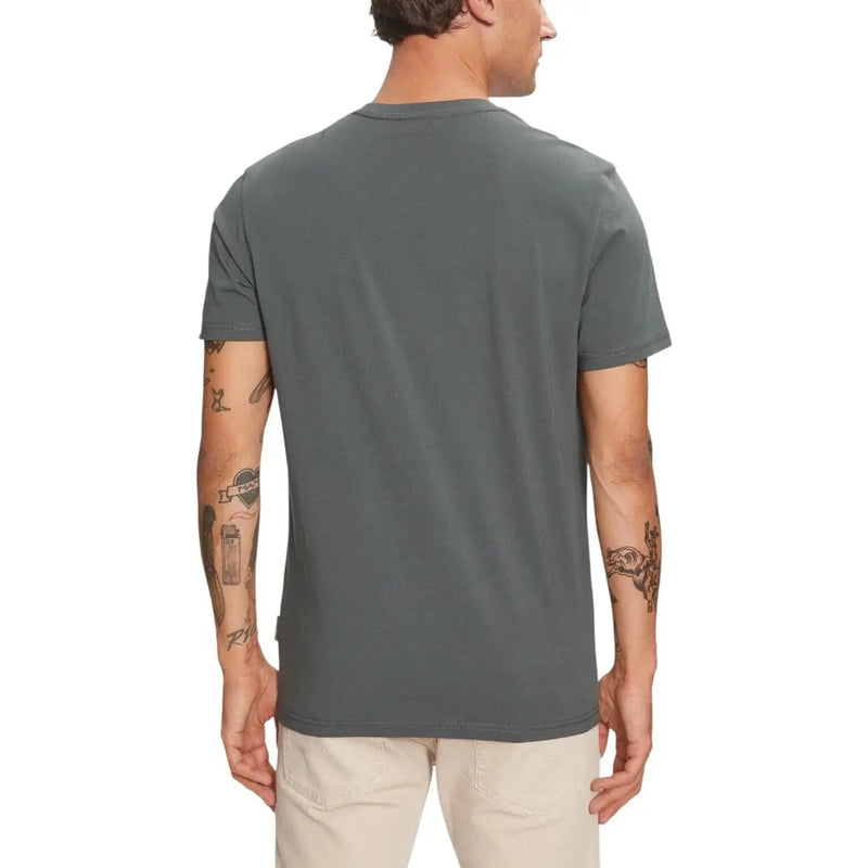 Napapijri hommes t-shirt T-shirt gris foncé à manches courtes et col rond, en tissu légèrement texturé et au design minimaliste