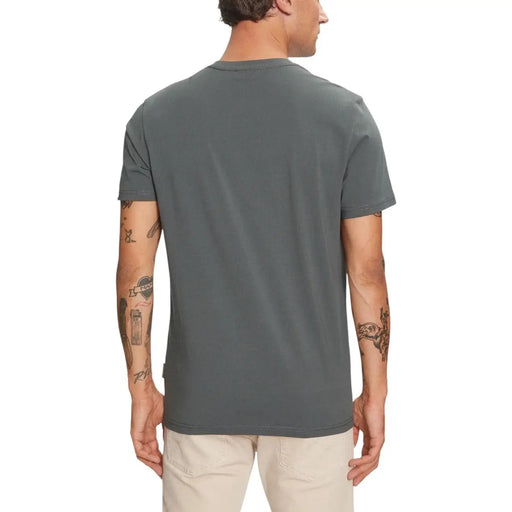 Napapijri hommes t-shirt T-shirt gris foncé à manches courtes et col rond, en tissu légèrement texturé et au design minimaliste