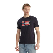 Napapijri T-shirt homme bleu marine foncé en coton à manches courtes avec un imprimé drapeau norvégien style vintage vieilli sur la poitrine