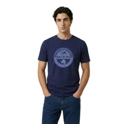 bleu marine Napapijri T-shirt homme bleu clair en coton, col rond, manches courtes, imprimé graphique circulaire délavé