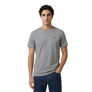Gray Napapijri men t shirt red short sleeve cotton featuring a small red embroidered logo on the left chest