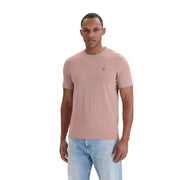 Napapijri men t shirt red short sleeve cotton in soft blush pink with crew neck and small left chest logo