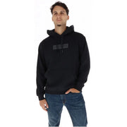 Napapijri Sweat-shirt à capuche noir en coton pour homme, orné d'un écusson rectangulaire minimaliste sur la poitrine.