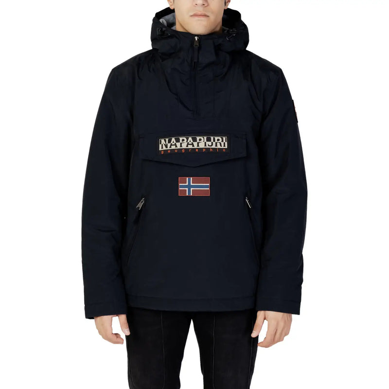 Napapijri Doudoune noire pour homme avec poche poitrine et écusson drapeau norvégien, vue de face