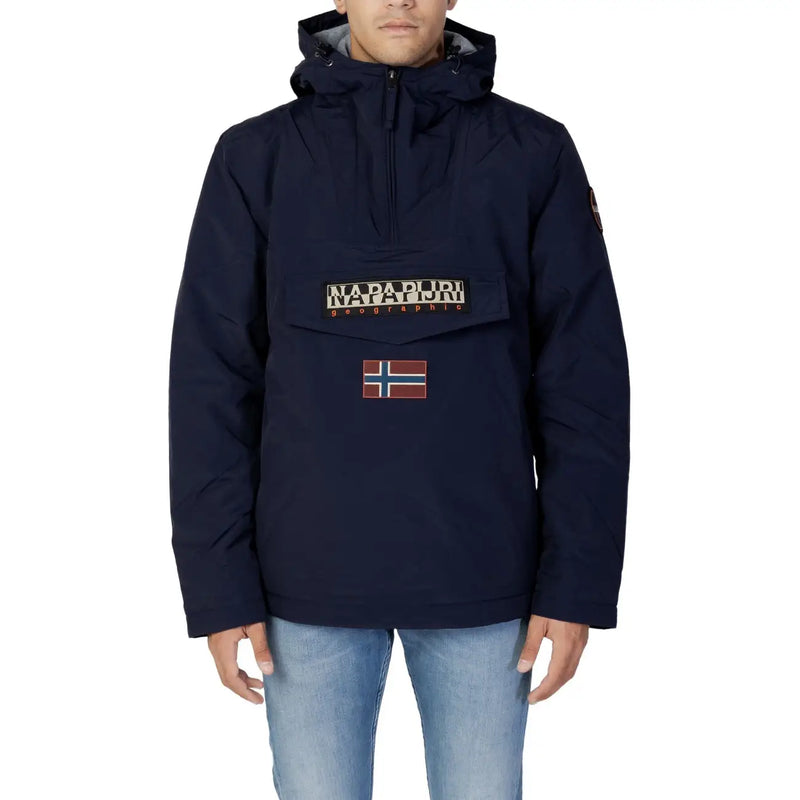 Napapijri Doudoune homme bleu marine avec écusson avant arborant le nom de la marque et le drapeau norvégien, vue de face