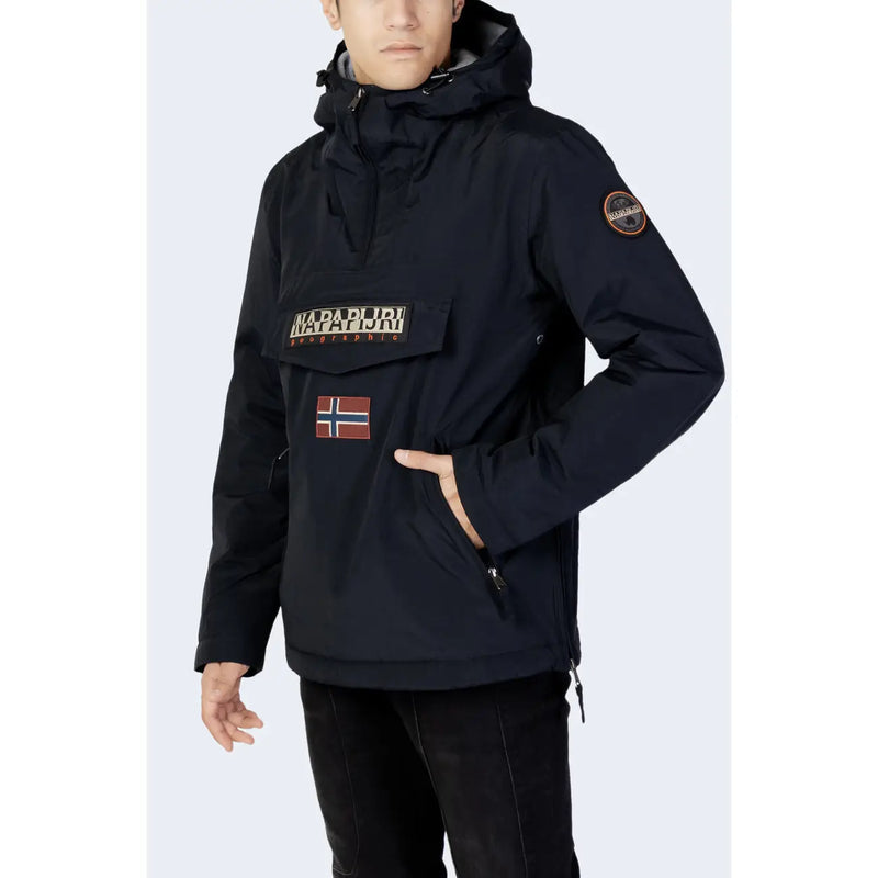 Napapijri Doudoune noire pour homme avec écusson avant représentant la marque et le drapeau norvégien, vue de face