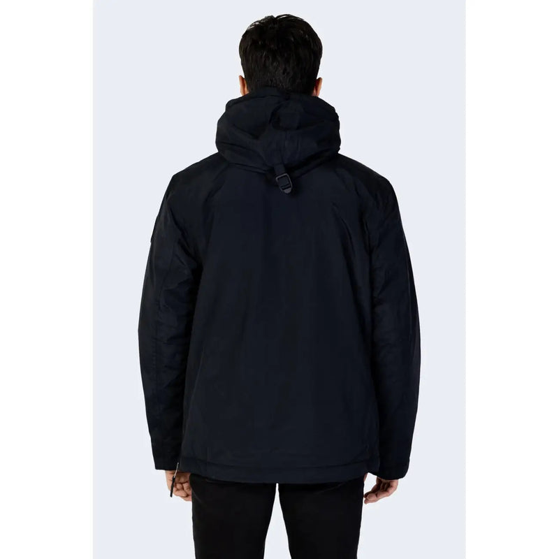 Napapijri Doudoune noire pour homme avec capuche et surpiqûres discrètes, vue de face