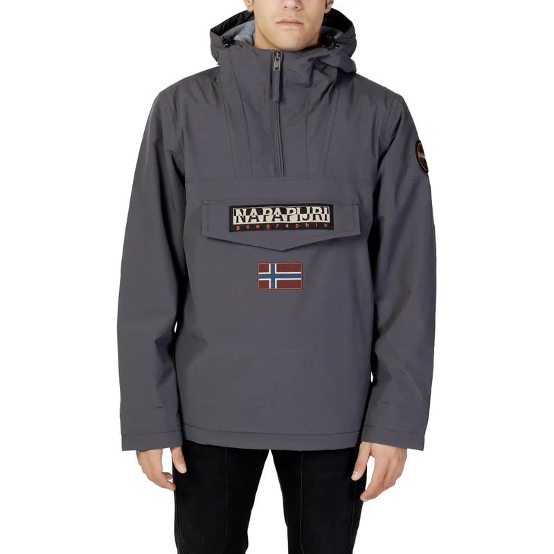 Napapijri Doudoune homme gris foncé avec poche poitrine et écusson drapeau norvégien, vue de face