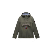 Napapijri Doudoune Rainforest Winter 3 pour homme, vert olive, avec poche plaquée sur le devant et doublure de capuche bleu clair (vue de face)
