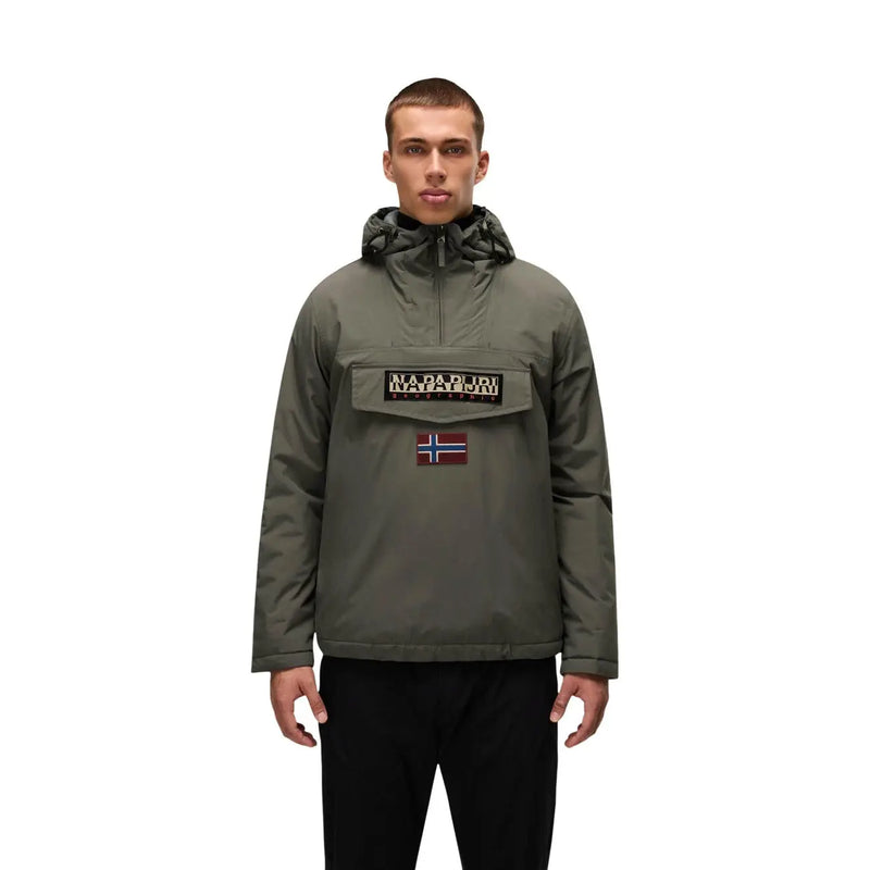 Napapijri Doudoune Rainforest Winter 3 pour homme, vert olive, avec écusson logo et drapeau norvégien (vue de face)
