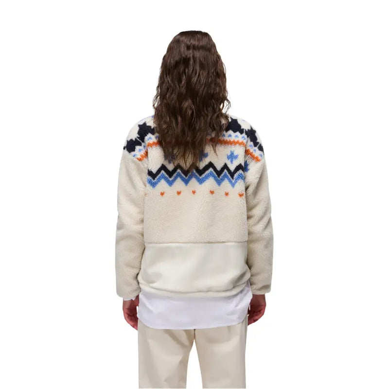 Napapijri Womens Cream Shearling Jacket with Nordic Geometric Pattern