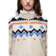 Napapijri cream shearling jacket with navy blue orange Nordic pattern