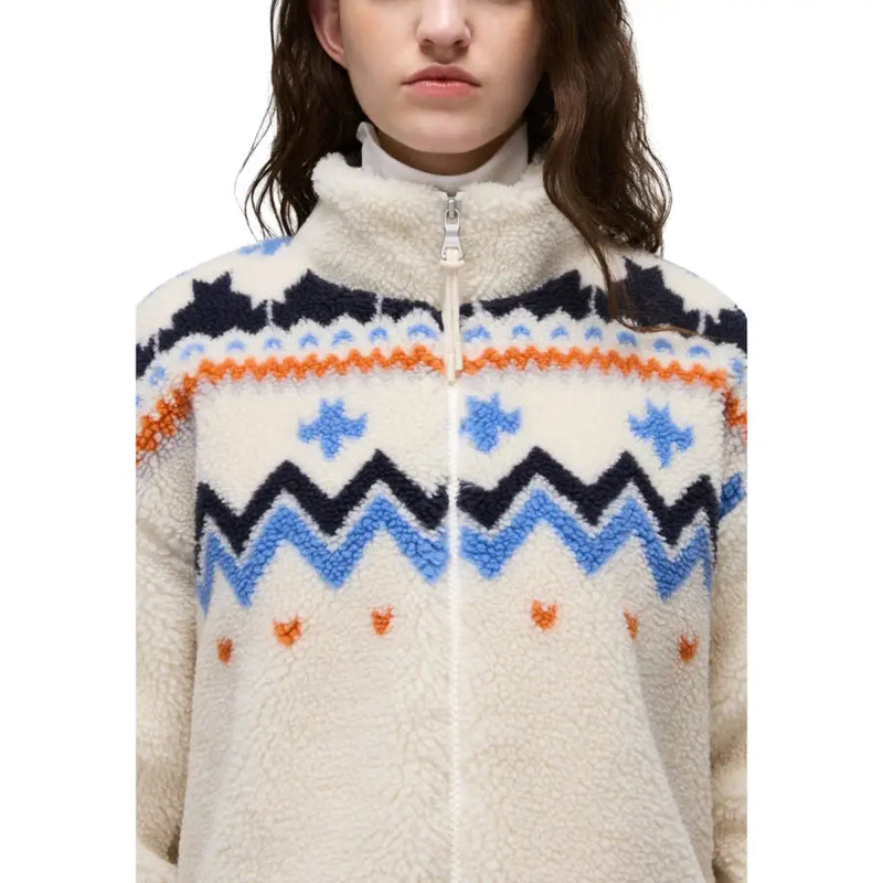 Napapijri cream shearling jacket with navy blue orange Nordic pattern