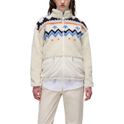Napapijri cream shearling jacket with colorful Nordic geometric pattern