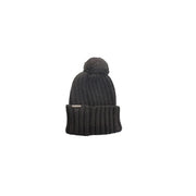 Napapijri Bonnet en laine pour homme, en maille côtelée noire, avec pompon et revers replié, étiquette de marque, vue de face