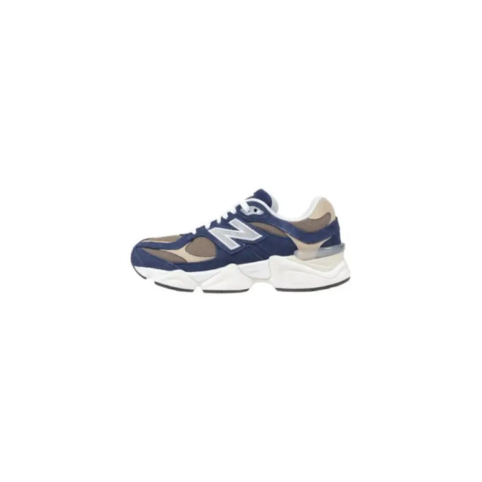 Navy and beige New Balance sneaker displayed in a product named Navy Brown New Balance Sneaker