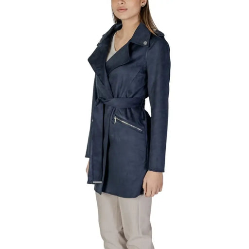 Navy belted trench coat displayed as part of the Navy Belted Trench Coat product line