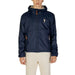 Navy blue hooded windbreaker jacket with orange zippers, US Polo Assn premium outerwear