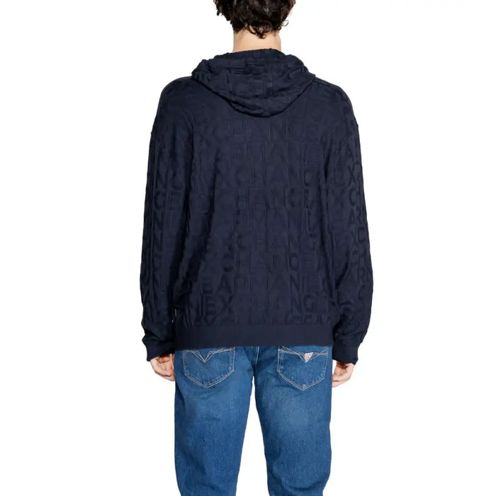 Navy blue hooded sweatshirt with all-over logo pattern for a stylish casual look