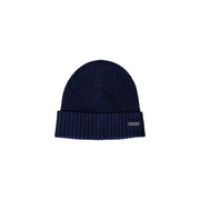 Navy blue knit beanie displayed in product named Black Ribbed Knit Beanie