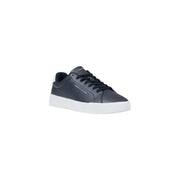 Dark gray leather tommy hilfiger sneaker with white rubber sole and black laces for casual wear
