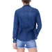 Navy blue long-sleeved button-up shirt showcased from the back for Vila Clothes