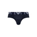 Navy blue men’s briefs featuring Emporio Armani logo waistband for stylish comfort