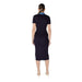 Navy blue midi dress with denim accents displayed in a product listing