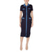 Navy blue midi dress with denim accents displayed in the Navy Midi Dress With Denim Accents product image