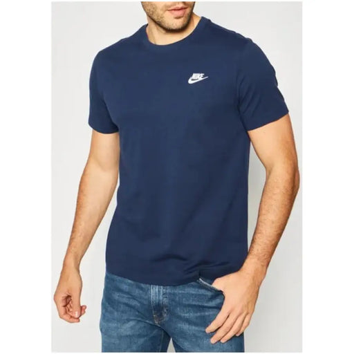 bleu marine Nike t-shirt à manches courtes en coton pour homme T-shirt avec impression verte affichée sur l'image du produit