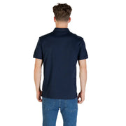 Navy blue short-sleeved polo shirt with classic collar and neatly stitched seams for casual and semi-formal wear