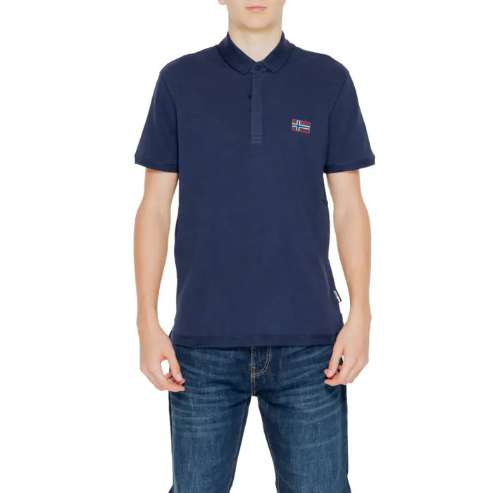 Navy blue polo shirt from the White Polo Shirt Collection displayed on a mannequin