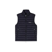 Gilet matelassé bleu marine avec col montant, fermeture éclair et deux poches latérales. armani exchange logo sur la poitrine gauche
