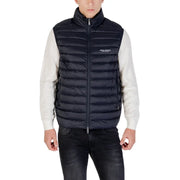 Gilet matelassé bleu marine avec col montant et fermeture éclair sur le devant et armani exchange logo sur la poitrine