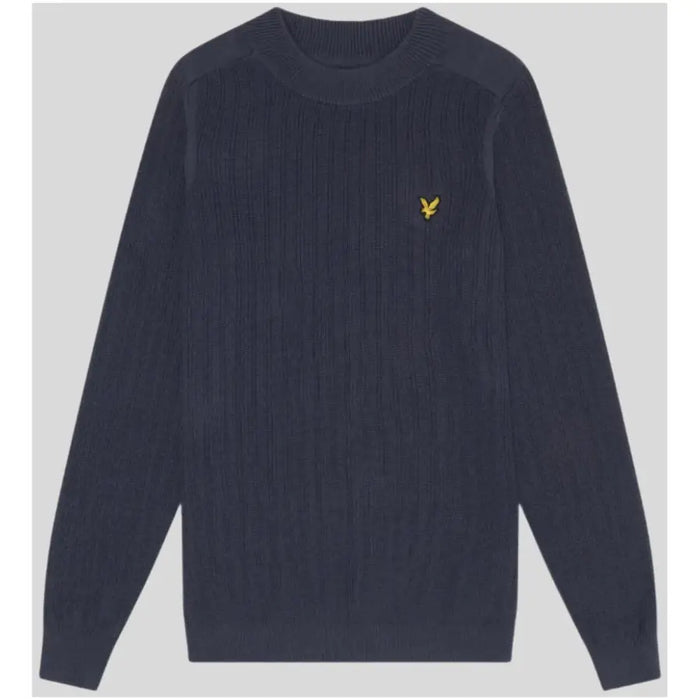 Navy blue ribbed knit sweater displayed as part of Navy Blue Ribbed Knit Sweater product listing