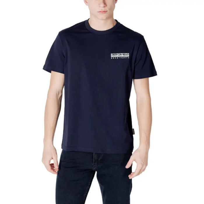 Navy blue short-sleeve t-shirt from Napapijri Men with black print and round neck design