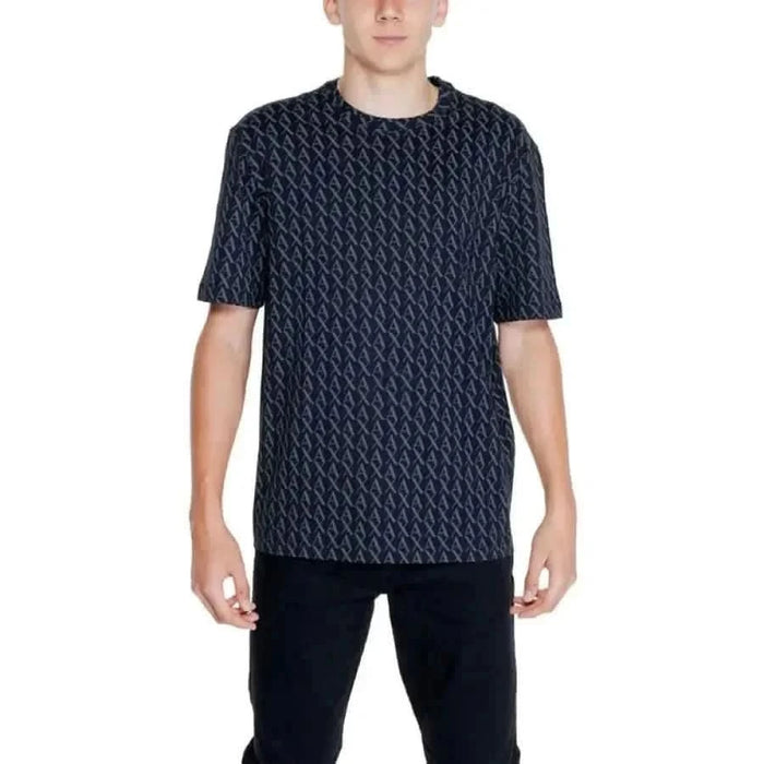 Navy blue geometric pattern t-shirt from Armani Exchange for women