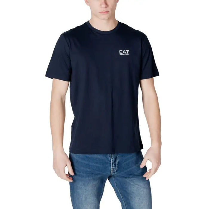 Navy blue Ea7 Men Round Neck Cotton T-Shirt for stylish casual wear
