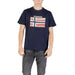 Navy blue T-shirt featuring a Norwegian Flag graphic product imagery