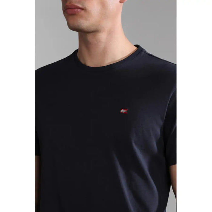 Navy blue Napapijri Men’s Plain Cotton Short Sleeve T-Shirt displayed on a neutral background