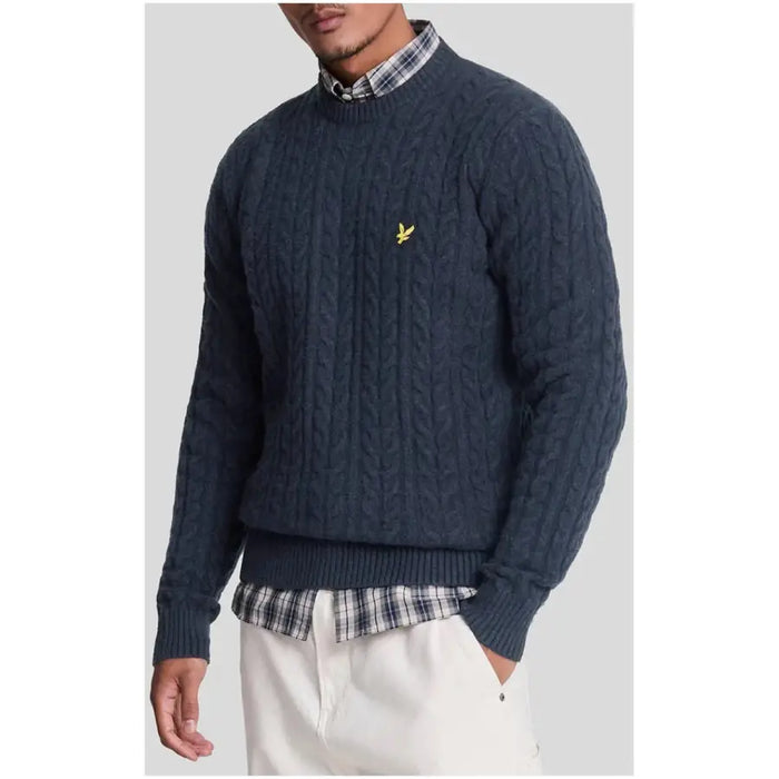 Navy cable-knit sweater displayed in the Gray Cable Knit Sweater product image