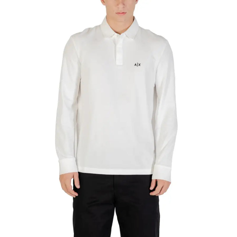 Polo blanc à manches longues avec logo hache noir discret brodé sur la poitrine gauche, issu de la collection polo marine