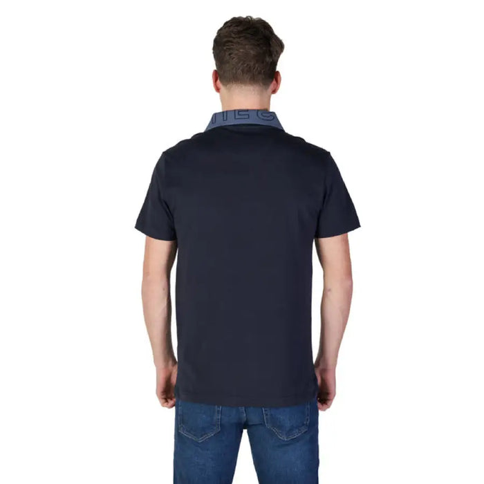 Navy polo shirt with patterned collar from Guess Men, showcasing stylish design