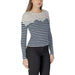 Navy and white striped long-sleeve top with lace yoke from Morgan De Toi