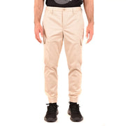 Pantalon cargo beige en coton pour homme Neil Barrett, avec poches latérales et ourlets élastiques pour un confort optimal.