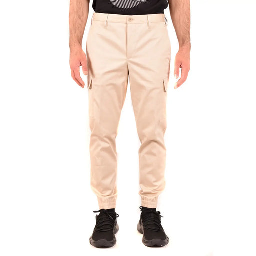 Pantalon cargo beige en coton pour homme Neil Barrett, avec poches latérales et ourlets élastiques pour un confort optimal.
