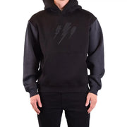 Sweat-shirt à capuche noir en coton pour homme Neil Barrett, manches gris foncé et motif éclair en relief sur la poitrine