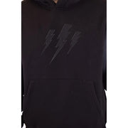 Sweat-shirt à capuche noir en coton pour homme Neil Barrett, orné d'un discret motif d'éclair à trois traits sur la poitrine.