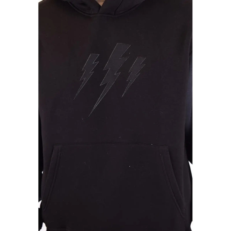 Sweat-shirt à capuche noir en coton pour homme Neil Barrett, orné d'un discret motif d'éclair à trois traits sur la poitrine.